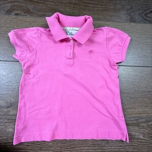 Lilly Pulitzer Girls Polo Shirt, Pink, Cotton, Logo, FAIR CONDITION, Preppy Sz 7